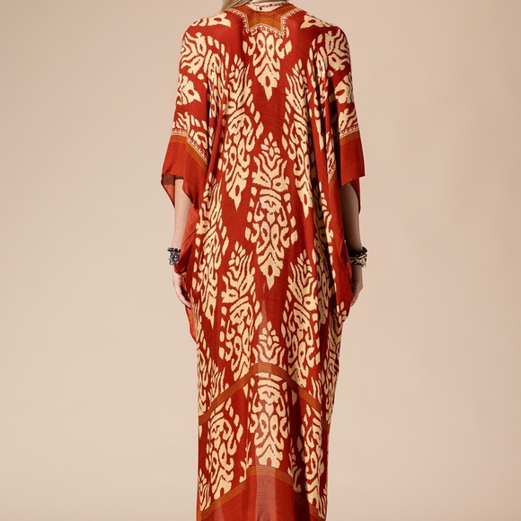 F04 Damask Print Kimono in Rust LAST CHANCE - Picture 2 of 2